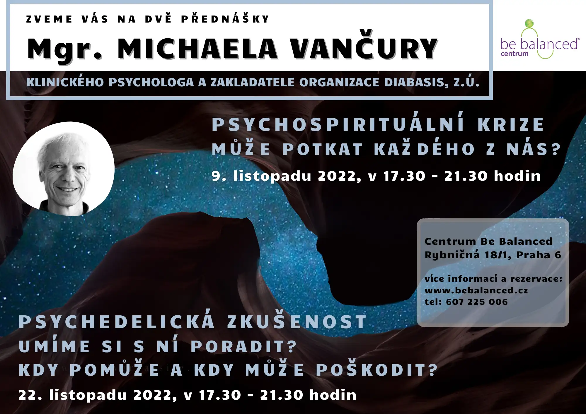 Plakát k přednášce Mgr. Michaela Vančury o psychospirituální krizi